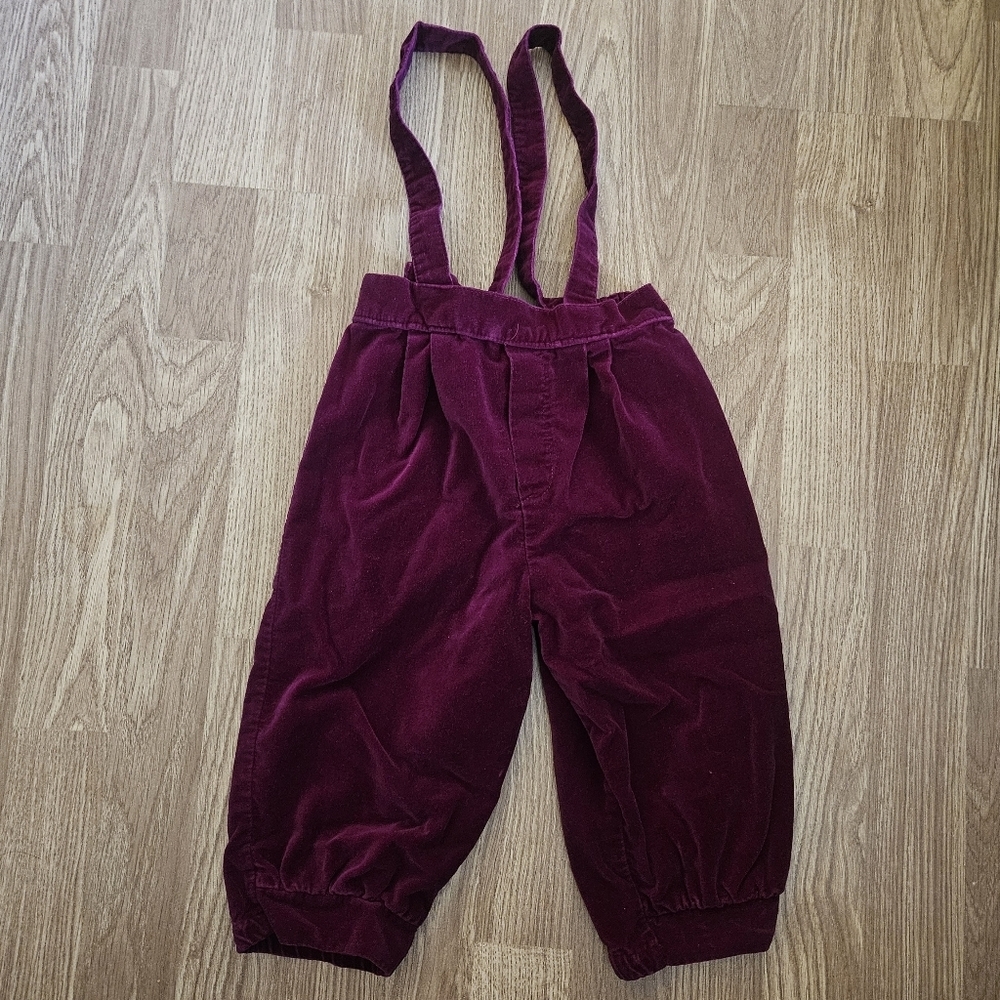 Vintage Kids Burgundy Velvet Overalls